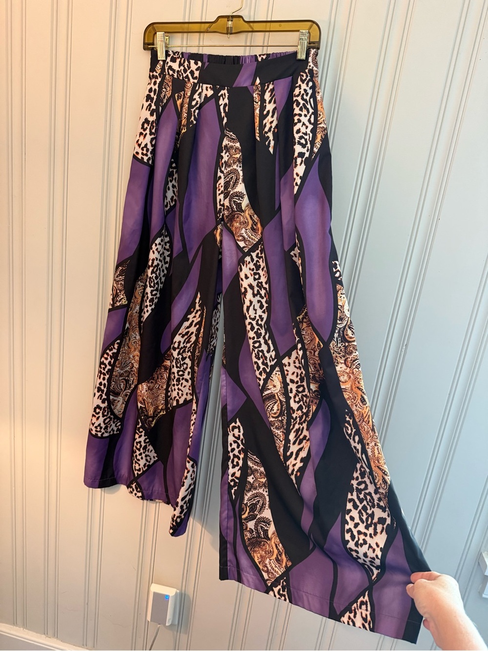 Women's Purple Patterned Wide-Leg Pants with Animal Print Accents - Picture 4 of 6